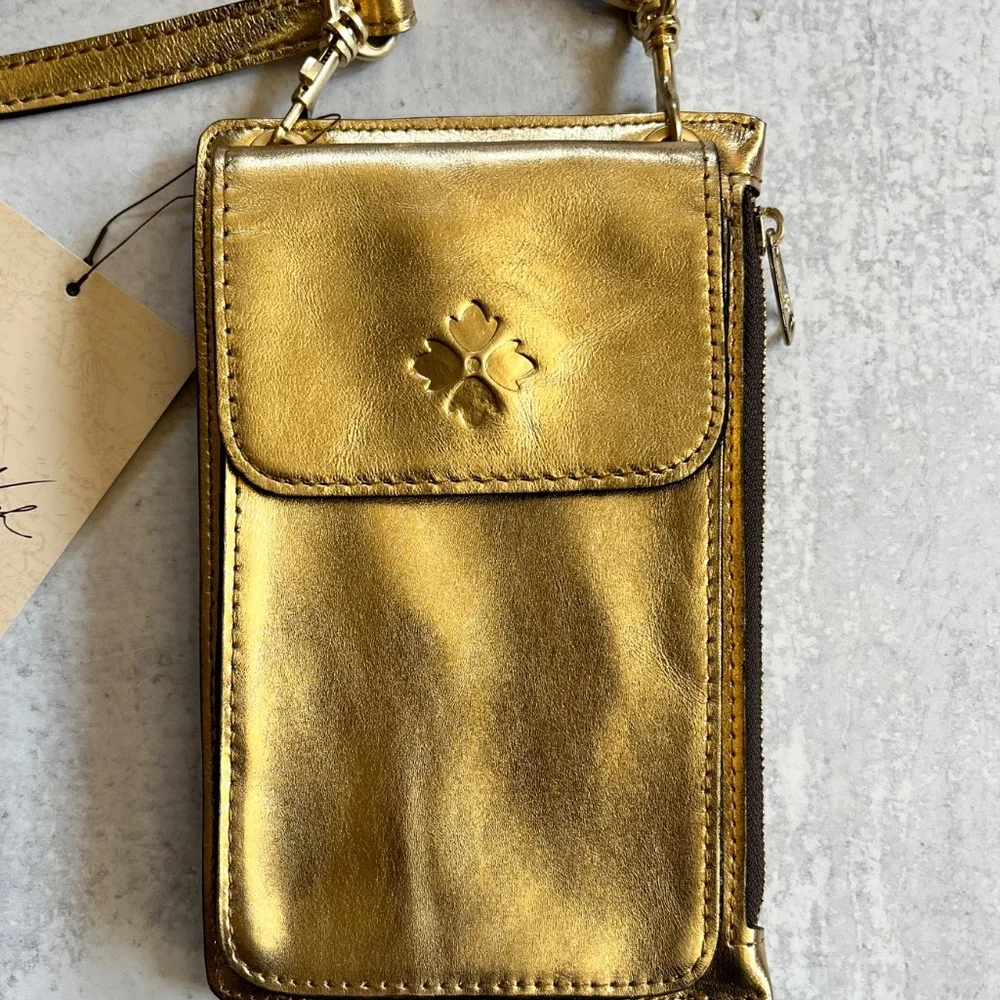 Patricia Nash Chiavella Phone Crossbody Leather Bag in Greek Gold RFID Security - Picture 10 of 12